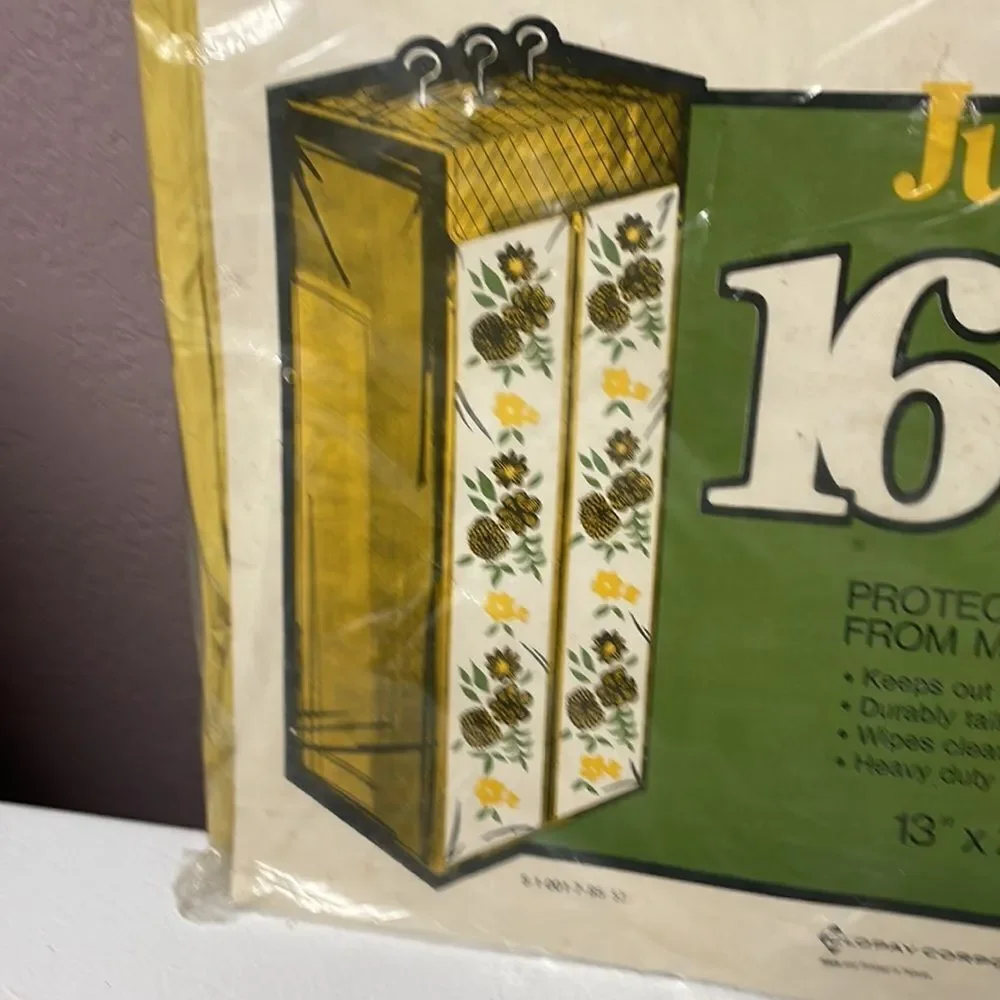 Mod Vintage JUMBO 16 DRESS STORAGE Bag Closet Organizer yellow flowers NOS